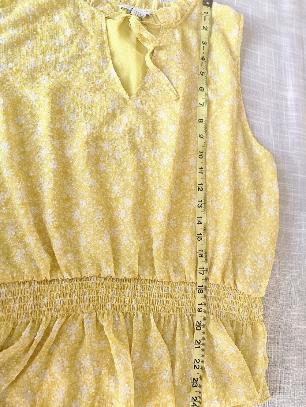 ​Carolina Belle Yellow Floral Smocked Waist Blouse XL Gold Lurex Boho - Picture 10 of 10